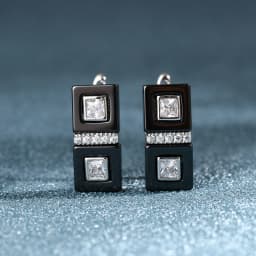 TUHE New Double Squar Ceramic Stud Earrings AAA Cubic Zirconia Ear For Women Fashion Jewelry Black White Trendy Ceramic Earring