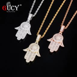 GUCY Fashion Hand Pendant Necklace with 4mm Tennis Chain Bling Cubic Zircon Men's Hip Hop Jewelry For Gift