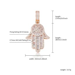 GUCY Fashion Hand Pendant Necklace with 4mm Tennis Chain Bling Cubic Zircon Men's Hip Hop Jewelry For Gift