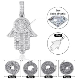 GUCY Fashion Hand Pendant Necklace with 4mm Tennis Chain Bling Cubic Zircon Men's Hip Hop Jewelry For Gift