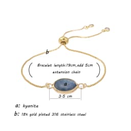 Drop Ship Handmade Natural Kyanite Stone 18K Gold Plated 316 Stainless Steel Chain Link Adjustable Bracelet for Women Girl Gift