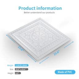 12PCS PVC 3D Ceiling Tiles Wall Panels Decorative Water Proof Moisture-proof Plastic Sheet in White (60x60cm)
