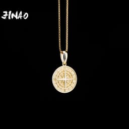 JINAO HIP HOP 925 Silver High Compass Quality Pendant&Necklace With 4mm Tennis Chain Men and Women Jewelry For Gift