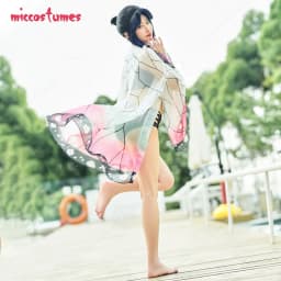 Women Bathing Suit Two Piece Bathing Suit Swimwear with Strapped Butterfly-Printed Kimono Haori Cover Up