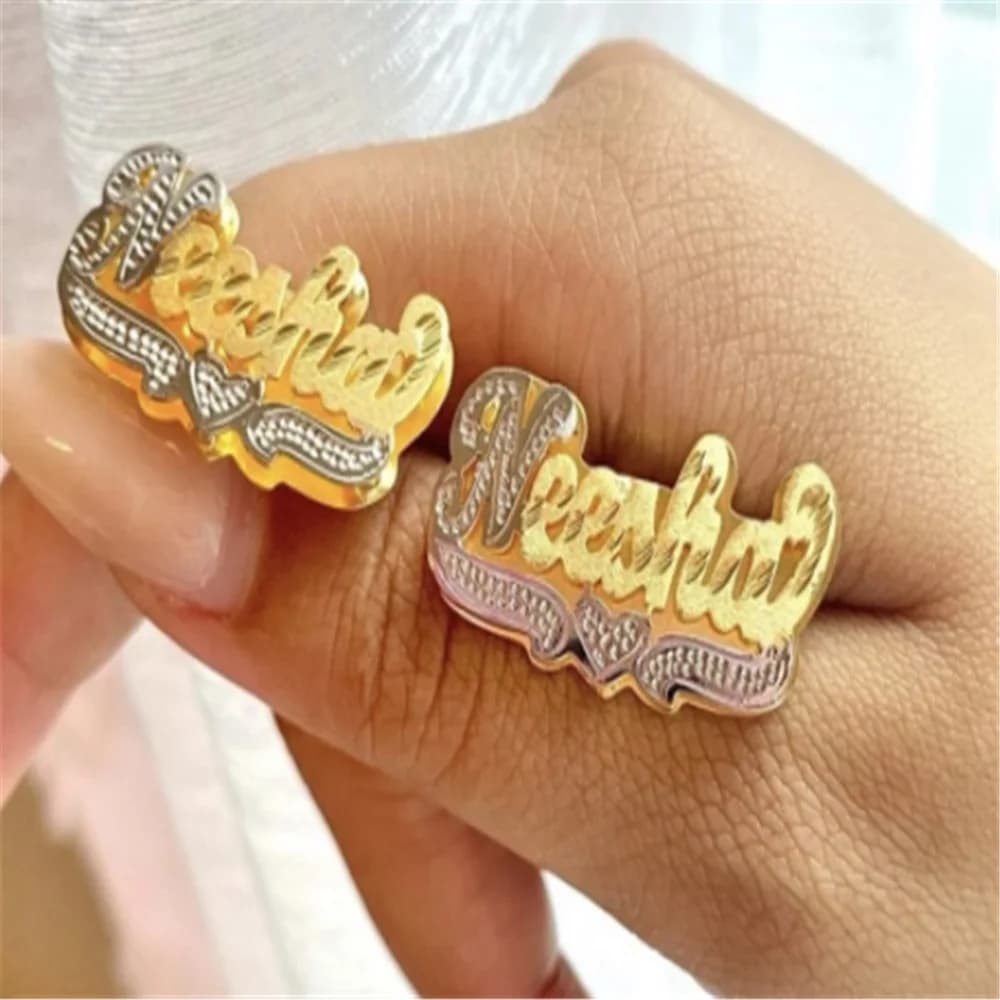 Double Layer Nameplate Earrings Personalized Custom Name Two-Color Ear Studs For Women Letter Name Earrings