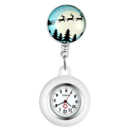 LANCARDO 2021 New Arrival Christmas Sleigh Clip-on Fob Brooch Pendant Pocket Watch Round Dial Nurse Doctor Christmas Gift