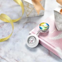 LANCARDO 2021 New Arrival Christmas Sleigh Clip-on Fob Brooch Pendant Pocket Watch Round Dial Nurse Doctor Christmas Gift