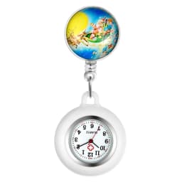 LANCARDO 2021 New Arrival Christmas Sleigh Clip-on Fob Brooch Pendant Pocket Watch Round Dial Nurse Doctor Christmas Gift