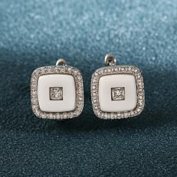 TUHE New Classic Squar Ceramic Stud Earrings AAA Cubic Zirconia Ear For Women Fashion Jewelry Black White Ceramic Trendy Earring