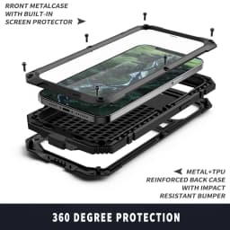 Full-Body Rugged Armor Shockproof Protective Case for iPhone 14 Plus 13 12 11 Pro Max Mini Kickstand Aluminum Metal Glass Cover