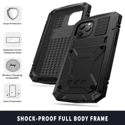 Full-Body Rugged Armor Shockproof Protective Case for iPhone 14 Plus 13 12 11 Pro Max Mini Kickstand Aluminum Metal Glass Cover