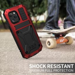 Full-Body Rugged Armor Shockproof Protective Case for iPhone 14 Plus 13 12 11 Pro Max Mini Kickstand Aluminum Metal Glass Cover