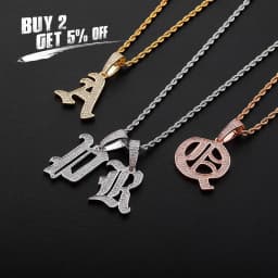 JINAO New A-Z Letters Name Pendant Necklace Iced Out Cubic Zirconia Chain Hip Hop Jewelry For Women and Men Gift