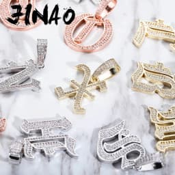 JINAO New A-Z Letters Name Pendant Necklace Iced Out Cubic Zirconia Chain Hip Hop Jewelry For Women and Men Gift