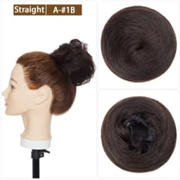 S-noilite 30g Hair Bun Curly Or Straight Chignon 100% Human Hair Donut Hairpiece Brown Blonde Headwear Wrap On Elastic Scrunchie