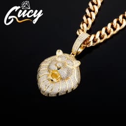 GUCY Fashion Animal Lion Head Necklaces & Pendant Gold Color Bling Cubic Zircon Men's Hip Hop Necklace Rock Jewelry For Gift