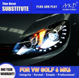 AKD Head Lamp for VW Golf 6 MK6 LED Headlight 2009-2012 Headlights Golf6 R20 DRL Turn Signal High Beam Angel Eye Projector Lens