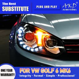 AKD Head Lamp for VW Golf 6 MK6 LED Headlight 2009-2012 Headlights Golf6 R20 DRL Turn Signal High Beam Angel Eye Projector Lens