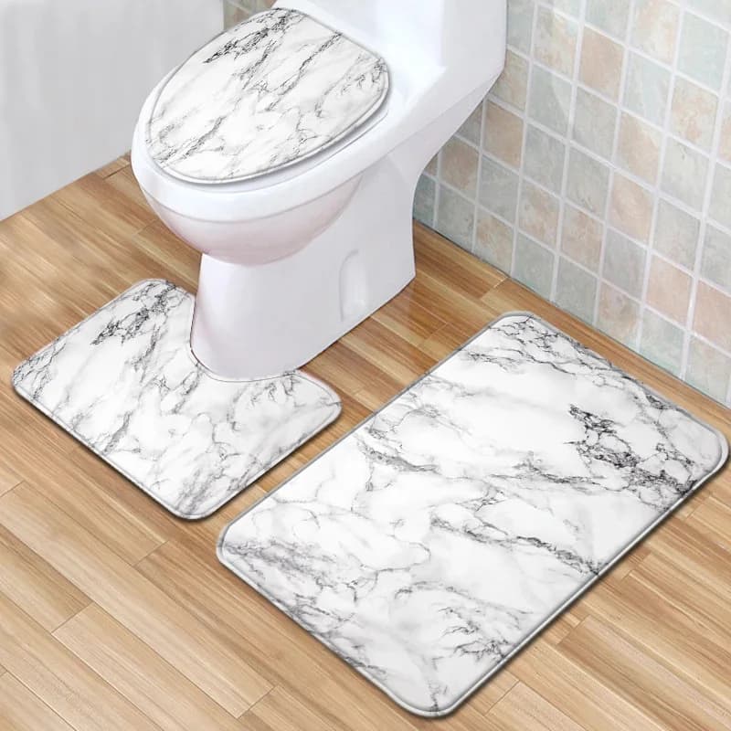 Marble Floor Mat for Bathroom Decor, Door Mat, Waterproof Carpet, Toilet Seat Cover, 3 Piece Set