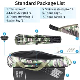 LT364CG Camouflage Carbon Fiber Tripod for Canon Nikon DSLR Camera Professional Birdwatching Heavy Duty Camera Stand 35kg load