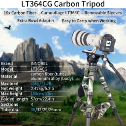 LT364CG Camouflage Carbon Fiber Tripod for Canon Nikon DSLR Camera Professional Birdwatching Heavy Duty Camera Stand 35kg load