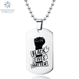 SOMESOOR Black Lives Matter Powerful Fist Engraved Pendant Necklace Stainless Steel 45cm Bead Chains Jewelry For Women Gifts