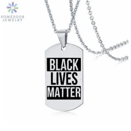 SOMESOOR Black Lives Matter Powerful Fist Engraved Pendant Necklace Stainless Steel 45cm Bead Chains Jewelry For Women Gifts