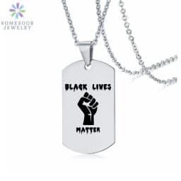 SOMESOOR Black Lives Matter Powerful Fist Engraved Pendant Necklace Stainless Steel 45cm Bead Chains Jewelry For Women Gifts
