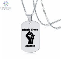 SOMESOOR Black Lives Matter Powerful Fist Engraved Pendant Necklace Stainless Steel 45cm Bead Chains Jewelry For Women Gifts