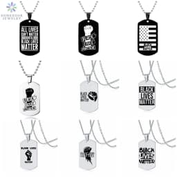SOMESOOR Black Lives Matter Powerful Fist Engraved Pendant Necklace Stainless Steel 45cm Bead Chains Jewelry For Women Gifts