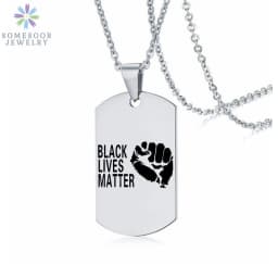 SOMESOOR Black Lives Matter Powerful Fist Engraved Pendant Necklace Stainless Steel 45cm Bead Chains Jewelry For Women Gifts
