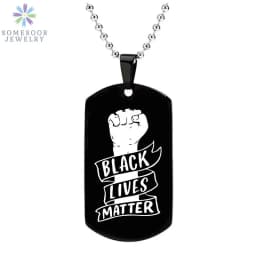 SOMESOOR Black Lives Matter Powerful Fist Engraved Pendant Necklace Stainless Steel 45cm Bead Chains Jewelry For Women Gifts