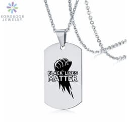 SOMESOOR Black Lives Matter Powerful Fist Engraved Pendant Necklace Stainless Steel 45cm Bead Chains Jewelry For Women Gifts