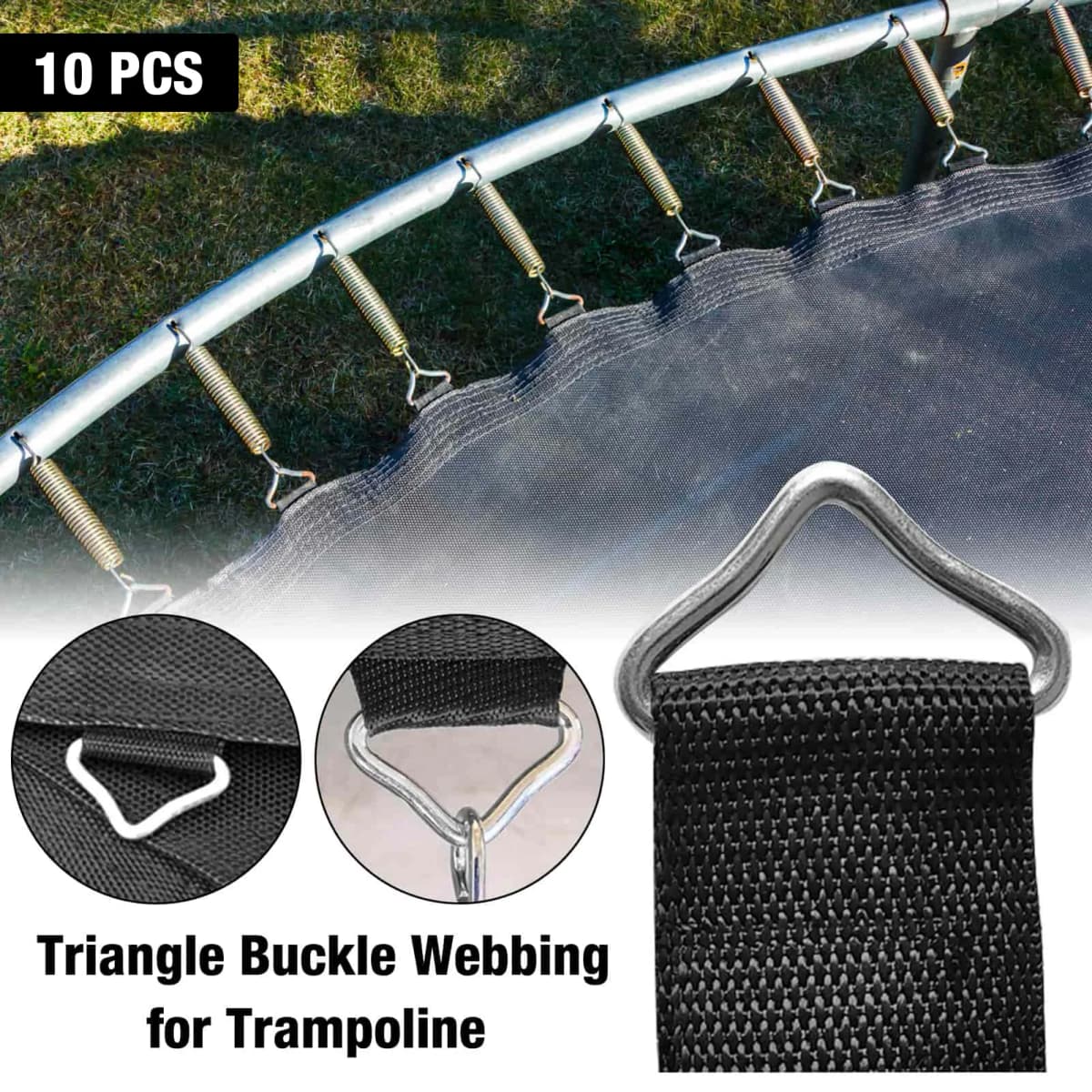 10pcs/Set Stainless Steel Triangle Rings Buckle 1.5" Loop Ring V-rings Straps Trampoline Mat Parts Replacement Repair Supplies