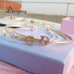 Duoying Fashion Initials Bangle Alphabet A to Z Personalized Custom Name 7MM Capital Letter Bracelet Custom Love Cuff Bangle