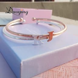 Duoying Fashion Initials Bangle Alphabet A to Z Personalized Custom Name 7MM Capital Letter Bracelet Custom Love Cuff Bangle