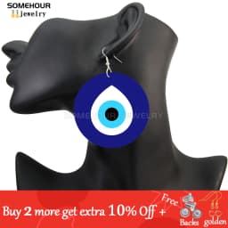 SOMEHOUR Turkish Amulet Against Blue Evil Eyes Printed Wooden Drop Earrings Comics Style Mandala Loops Pendant For Women Gifts