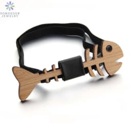 SOMESOOR Bamboo Fish Bone Bowtie Real Wooden Engraved Hollow Out Carved Butterfly Necktie Fit Party Wedding Suit For Men Gifts