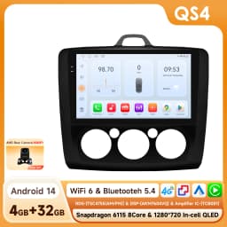 Hizpo 9" 2 Din 4G+WiFi Car Radio for Ford Focus Exi MT Mk2 MK3 2004-2011 Multimedia Player Android 14 GPS Navigation Head Unit