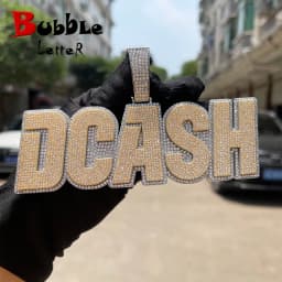 Bubble Letter Custom Name Necklace for Men Solid Base Iced Out Pendant Two Tone Personalized Hip Hop Fashion Jewelry