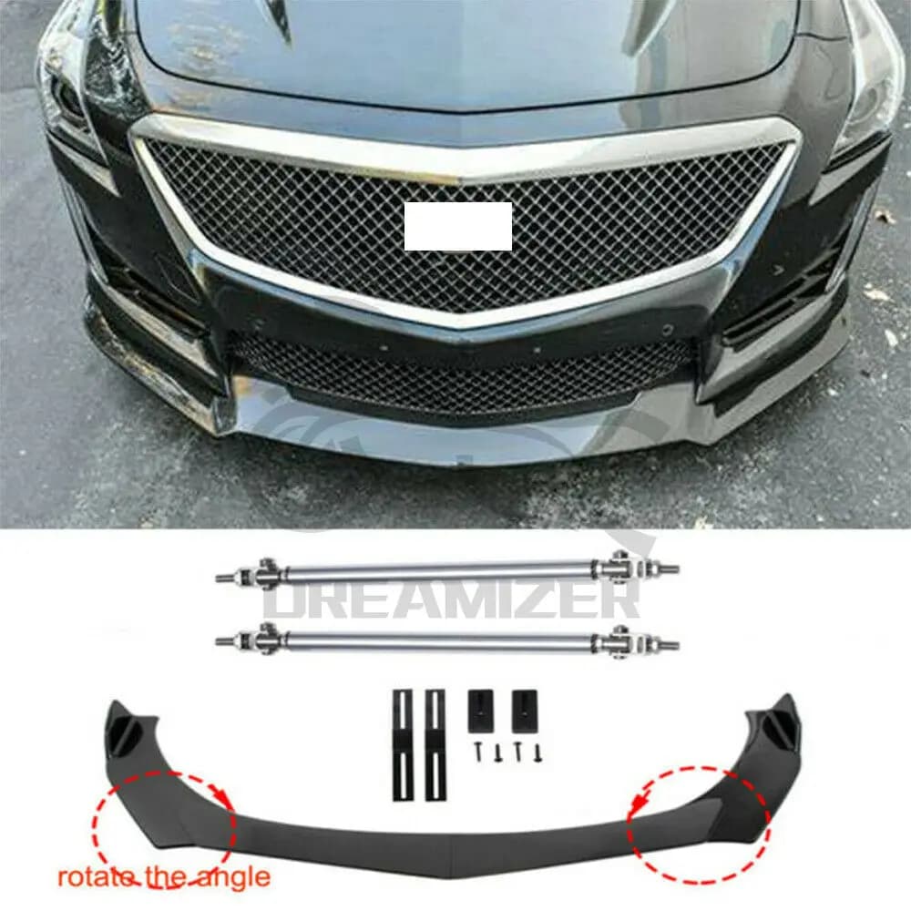 for Cadillac CT4 ATS Car Front Bumper Lip Body Kit Spoiler Canard Splitter Diffuser Protector Covers with Strut Rod Carbon Fiber
