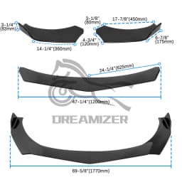 for Cadillac CT4 ATS Car Front Bumper Lip Body Kit Spoiler Canard Splitter Diffuser Protector Covers with Strut Rod Carbon Fiber