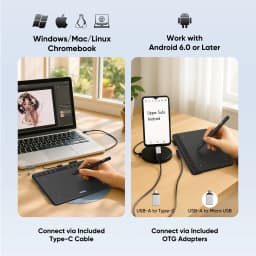 UGEE S640 Drawing Tablet 6.3 inch Graphics Tablet Tilt 60° Pen Tablet Digital Art Pad 8192 Level for OSU Android Windows Mac PC