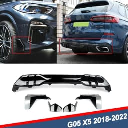 For BMW G05 X5 M Sport Bumper Front and Rear Lip Diffuser X5 Splitter Rear Diffuser 2018-2022 Gloss Black Carbon Fiber Look