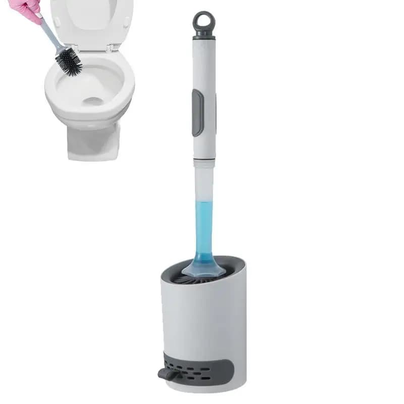 Toilet Brush Refillable Handle Silicone Toilet Brush With Soap Dispenser Punch-Free Wall Mount Toilet Brush With Liquid Long