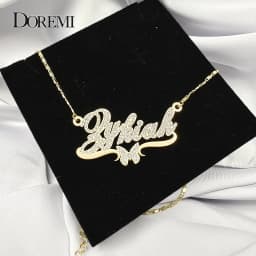 DOREMI Butterfly Pendant Letters Necklace for Women Stainlesss Custom Chain Jewelry Children Personalized