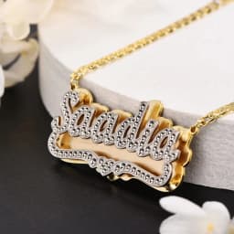 Customized Name Necklace 18K Gold Plated Nameplate 3D Necklace Personalized Double Plate Two Tone with Heart Pendant Necklaces