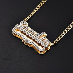 Customized Name Necklace 18K Gold Plated Nameplate 3D Necklace Personalized Double Plate Two Tone with Heart Pendant Necklaces