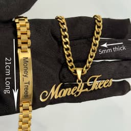 New Men's Name Bracelet Necklace Set Stainless 5mm Cuban Chain Large Nameplate Pendant Carved Name Bracelet Custom Set Jewelry