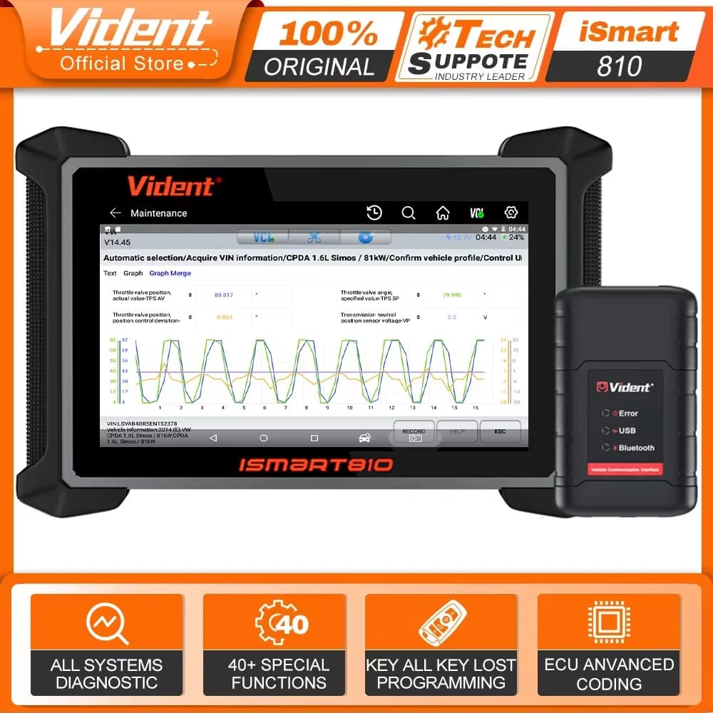 VIDENT ISmart810 Car Diagnostic Tool Topology Map Scanner Bidirectional Scan Tool ECU Coding Key Programming 40 Resets